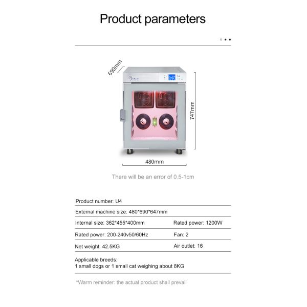 Electric Dog Grooming Cabinet 220V 1200W Portable Pet Dry Room U4