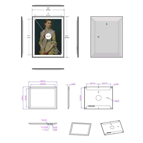 13.3 Inch Spectra 6 Color E-Ink Photo Frame 7.5mm Ultra Thin Modular Digital Art Picture Frame WiFi App Gallery Display