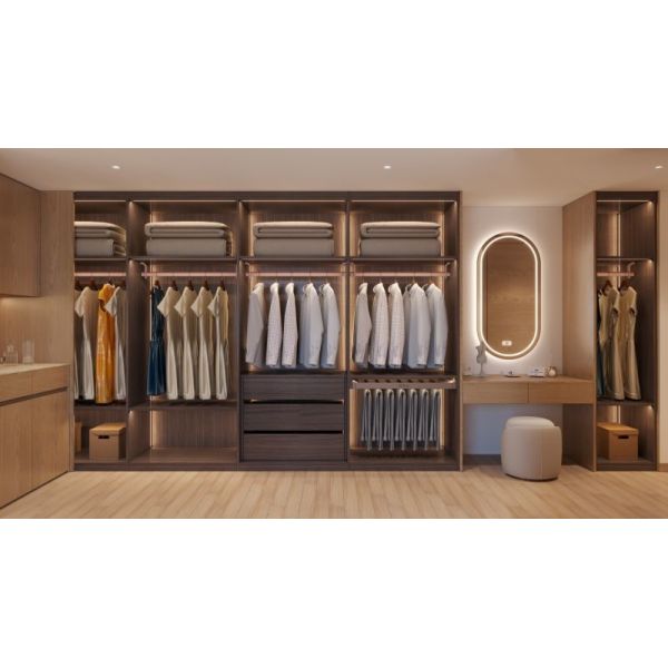 Corner Stainless Steel Wardrobe With Mini Bar & Vanity