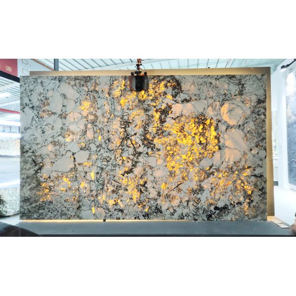 Natural Pandora White Marble Translucent Stone Book-match Background Feature Wall Luxurious Stone