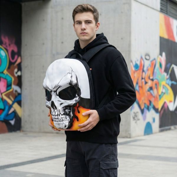 Advanced Tech Hardshell Backpack - LED Skull Edition | Programmable Purple Eyes, Flame Design, Durable Travel Laptop Bag