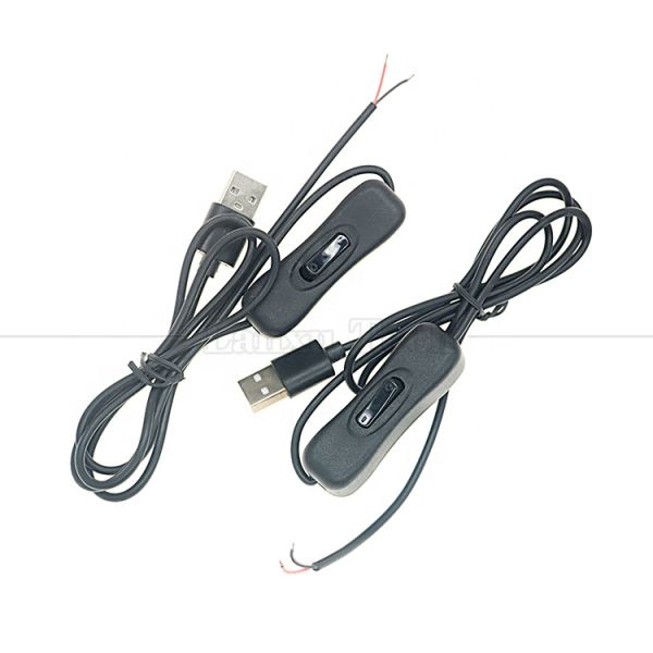 Power ON OFF 1M USB A Male to Open Tinned Bare Wire Charger Cable with 304 Switch Button