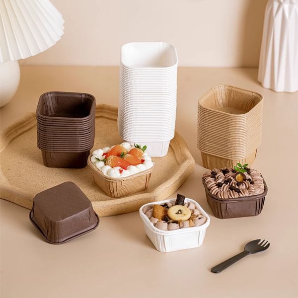 Custom Square Baking Cups - Disposable Greaseproof Liners for Cupcakes Paper Bowl