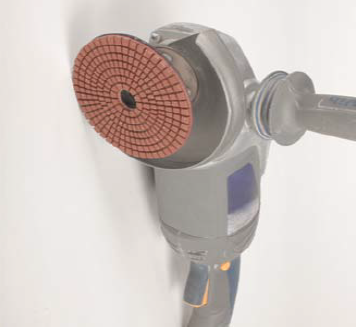 Abrasion Resistant Diamond Resin Polishing Pads Installed On Portable Grinding Machine