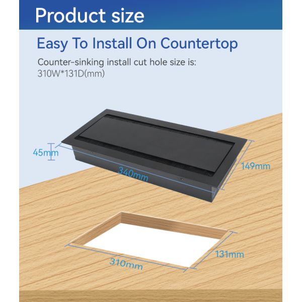 Double Flip Cover Table Cable Holder Organizer Management Tray 340MM