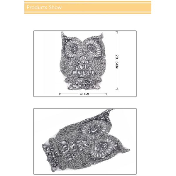 Silver Owl Series Sew On Embroidered Patches Cartoon Cute Image Sequin Material