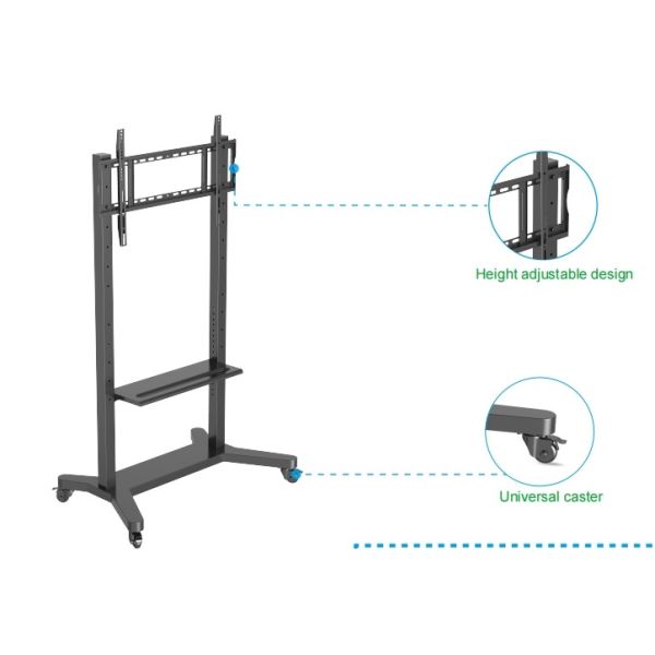 55"- 86" Adjustable Mobile TV Stand With Wheels, Compatibility For 43"-100" Flat/Curved Screens Up To 220 Lbs Steel Frame, 5 Height Options, Rolling