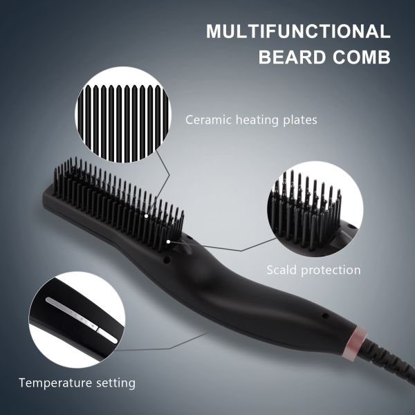 Black PTC Heating 4 Temperatures Ceramic Beard Brush