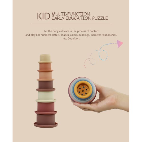 Educational Silicone Stacking Cups For Teething Building Blocks
