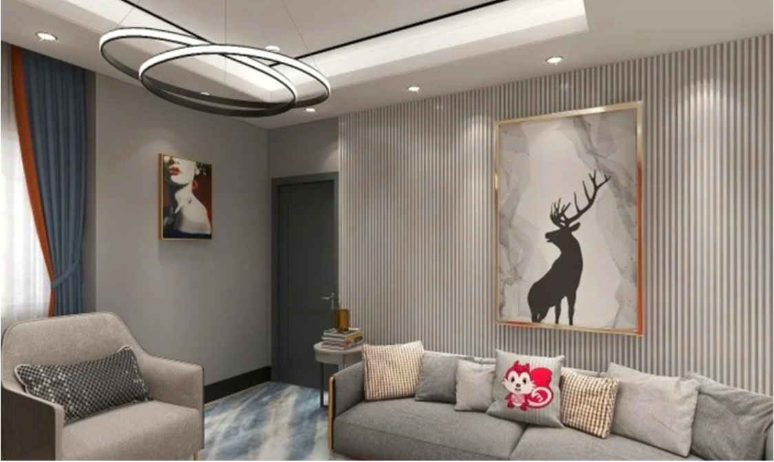 Indoor Fluted Wall Panel with Slat Interiored Nano PVC Wood Effect Mall Damask Pattern