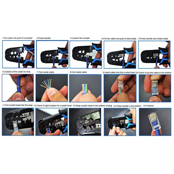 Crimper Cutter Stripper All-in-one Multifunctional Tool For RJ45 RJ12 And RJ11 Connector Plug Cables