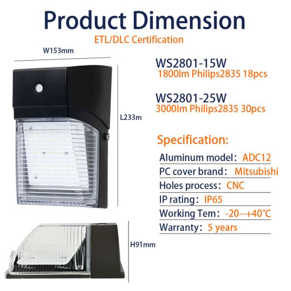 Small Ip65 LED Wall Pack Light Photocell Motion Sensor Solar Wall Light