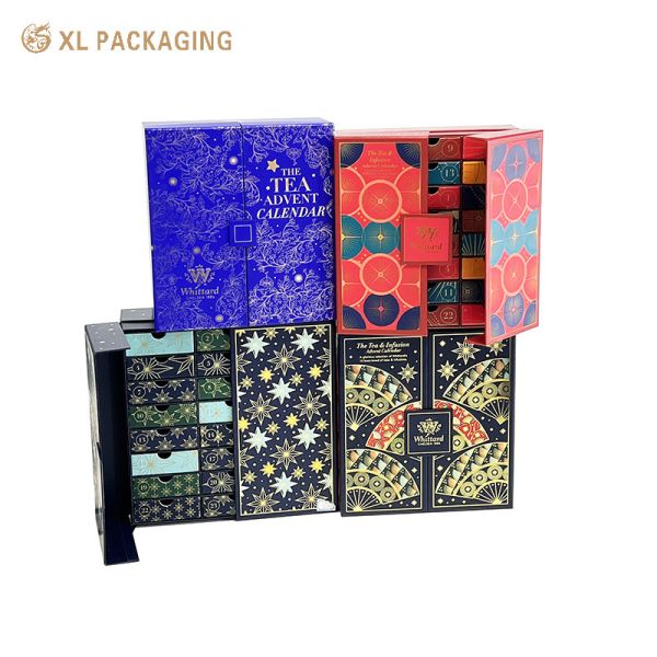 XL Packaging Custom Luxury Boxes Christmas Printing Design Advent Calendar Box 12 24 Days Star Tree Type Inside Full Colour Skin Care Cosmetic Gift