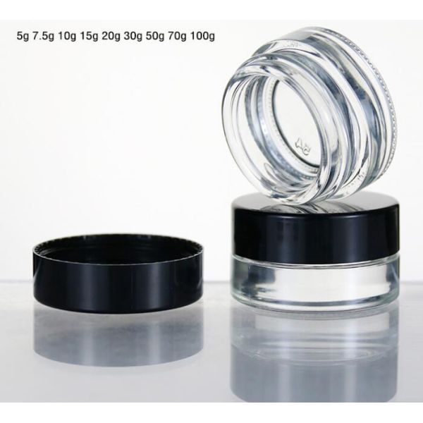 Black Cap Face Cream Jar , Glass Makeup Jars Anti Slip Bottom Chemical Resistant