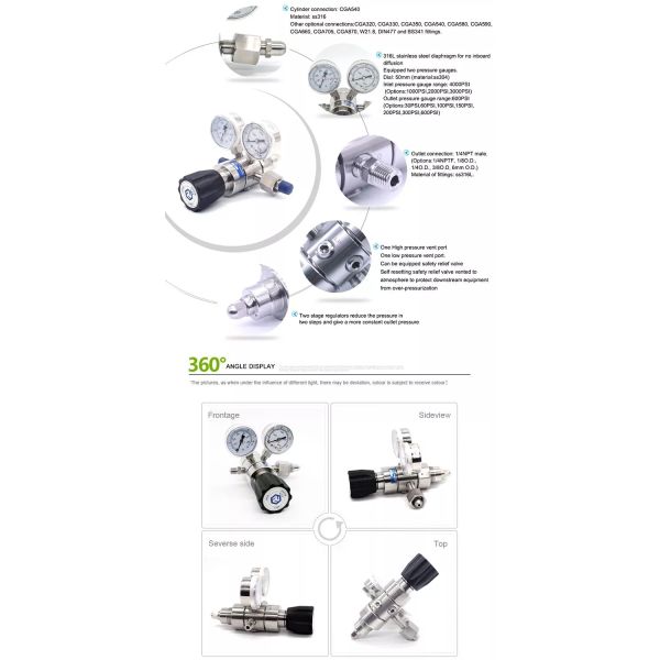 Durable Stainless Steel Pressure Regulator 0~250 Psig Outlet Pressure For Laboratory