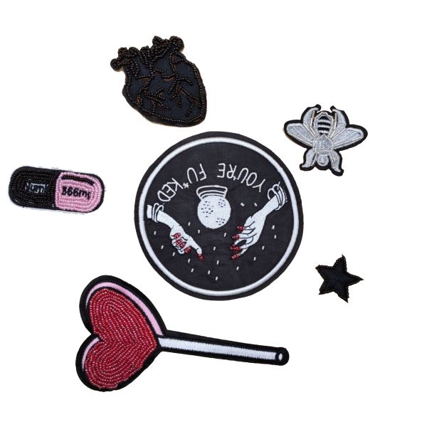 Iron On Backing Beaded Applique Patches With Bee / Heart Lollipop Shape