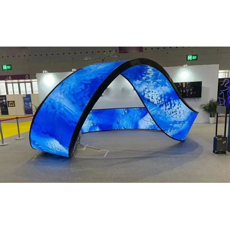 Close-up view of curved LED display module
