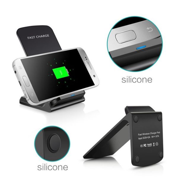 Dual Coil Portable 5W 7.5W Fast Standing Wireless Charger 9V 1.55A Output