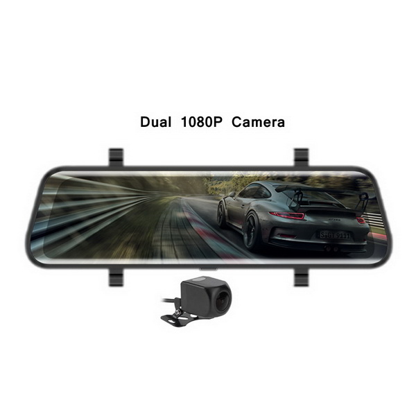 10 inch rearview mirror DVR with 2 1080P cameras support parking monitor