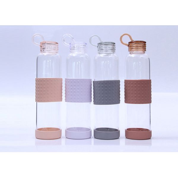 Round Glass Drinking Bottle With Silicone Sleeve Heat Resistant Feature