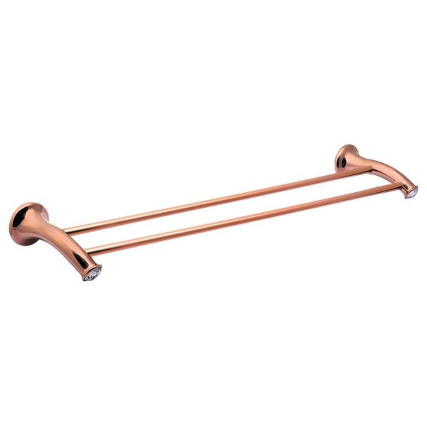 Bathroom Accessory Double Towel Bar Plate Rose Gold Zinc Alloy and Crystal