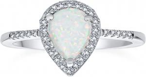 Buy cheap Petite Gemstone Micro Pave CZ Halo Created White Opal Ring Pear Shape Teardrop product