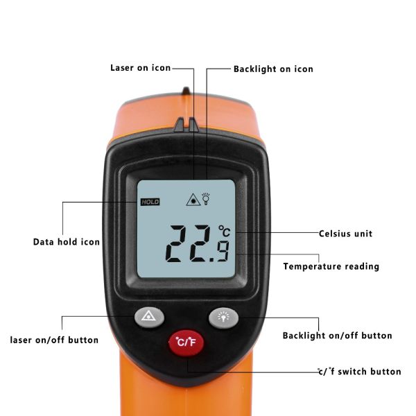 Digital Infrared Thermometer Professional Non-contact Temperature Tester IR Temperature Laser Gun Device Range