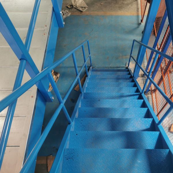 Close-up view of heavy-duty mezzanine racking structure