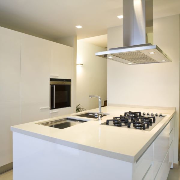 White Parallel Acrylic Kitchen Cabinet With Island High Gloss