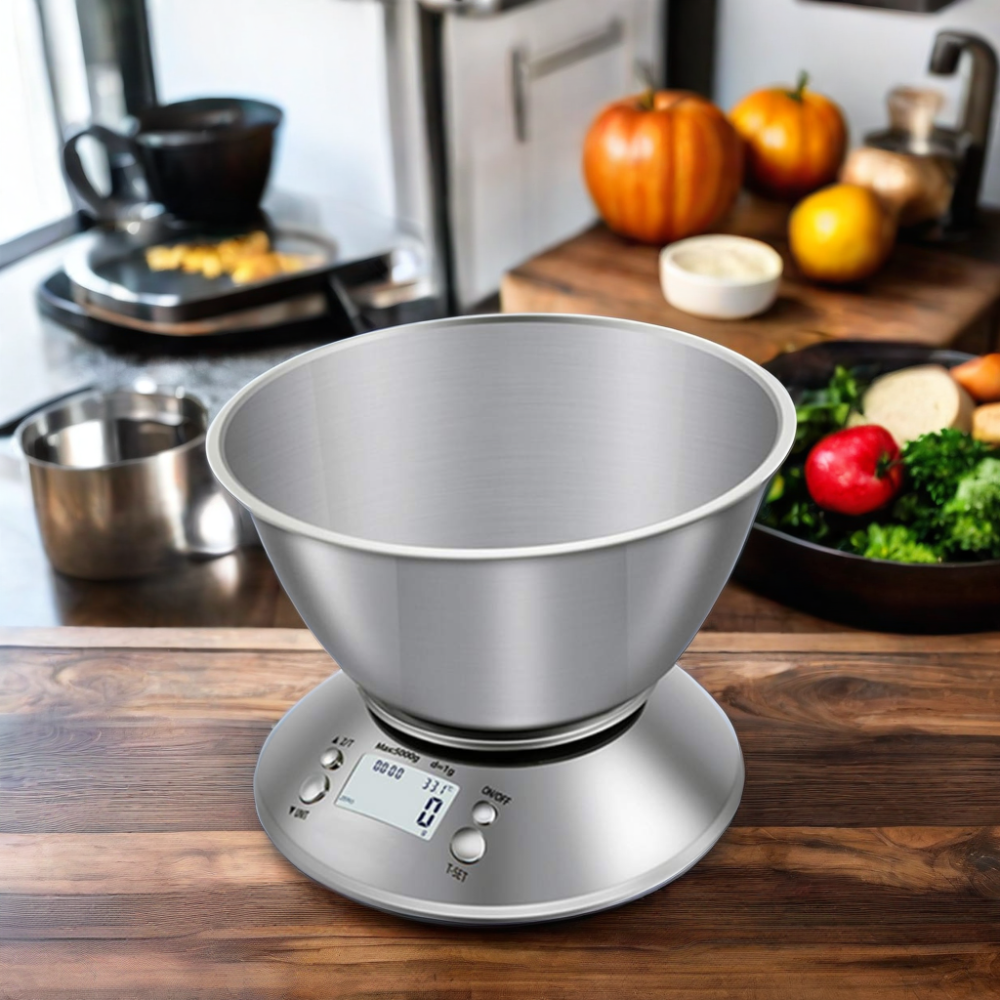 Detachable Bowl Digital Stainless Steel Kitchen Food Scales Powered by 2*AAA Batteries for Household and Hotel Weighing