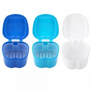 China Dark Blue Denture Bath Case Container For False Teeth Storage Waterproof on sale