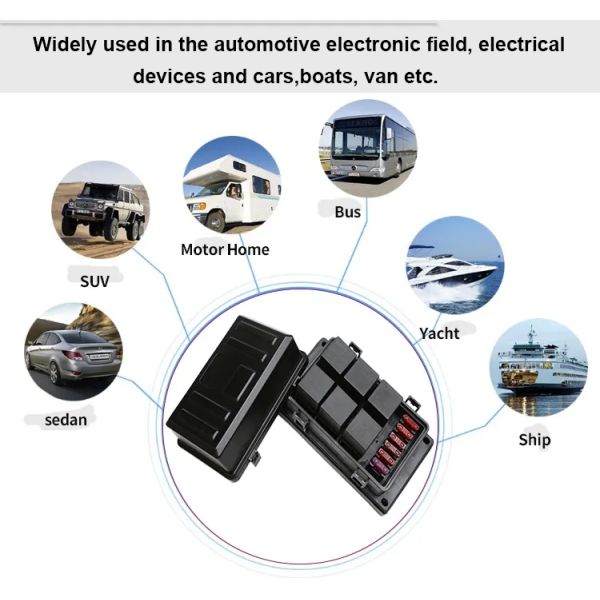 12V Auto Waterproof Fuse Relay Box Block Kit 6 Bosch Style Relay Holder 6 ATC ATO Fuse Holder