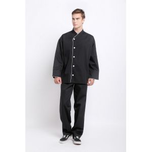 Buy cheap 240 GSM Polyester 65% Cotton 35% Long Sleeve Feed Off Arm Black Chef Coat from wholesalers
