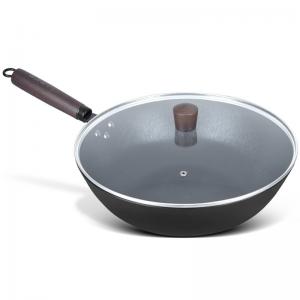 China Non Stick Chinese Wok Pan Good Heat Retention With Wooden Handle on sale