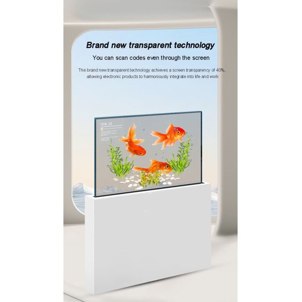 55 Inch Floor Standing See-Through Transparent OLED Lifting All-in-One TV Interactive Touchscreen Display