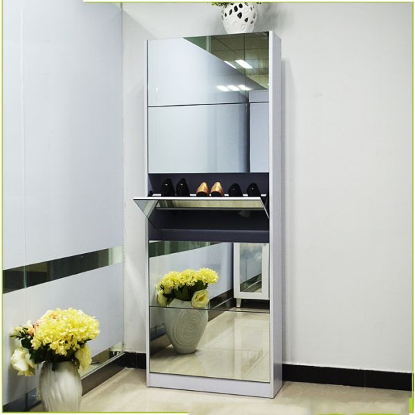 White Wood Large Capacity Shoe Cabinet With Full Length Mirror For Apartment
