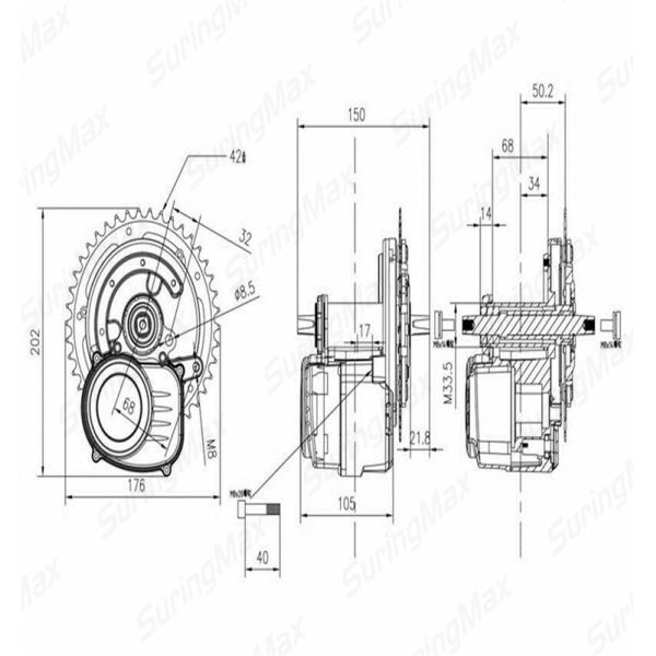 Electric Ebike Kit 48v 350w Mid Drive Bldc Motor Kit With Torque Sensor