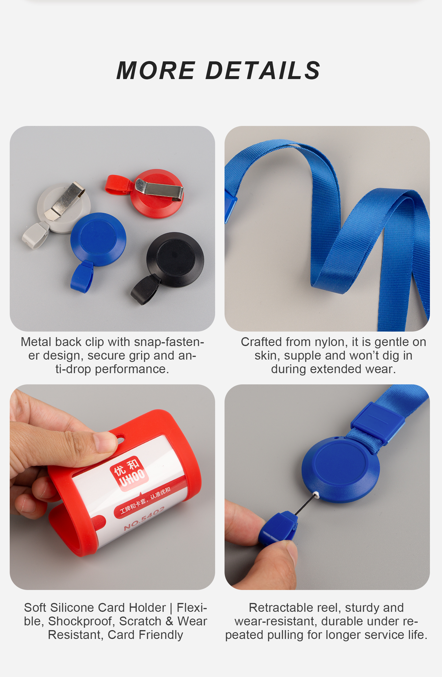 UHOO Silicone Work Name Tag Holder with Retractable Reel & Lanyard