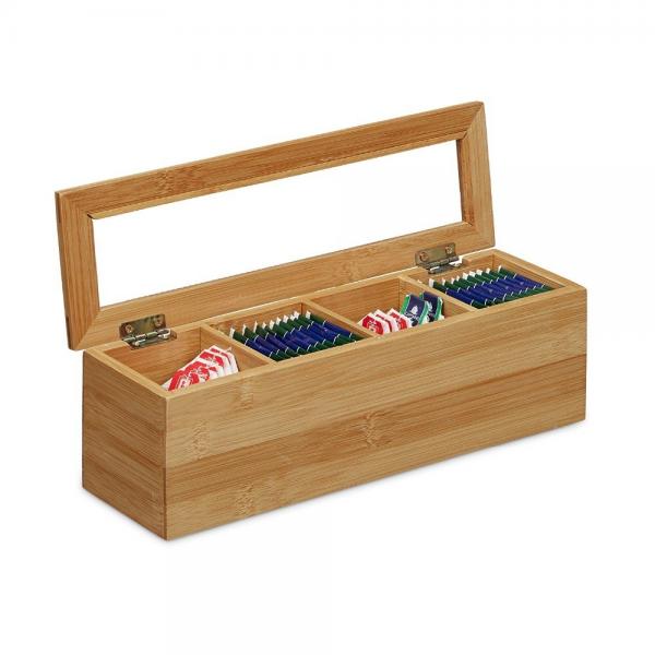Quality 4 sections bamboo wooden assorted tea box tea organizer for sale