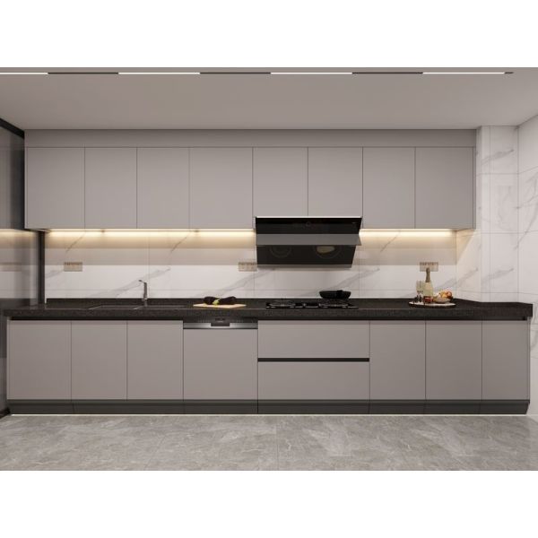 Grey Stainless Steel Kitchen Cabinet with Wine Storage & Extendable Table