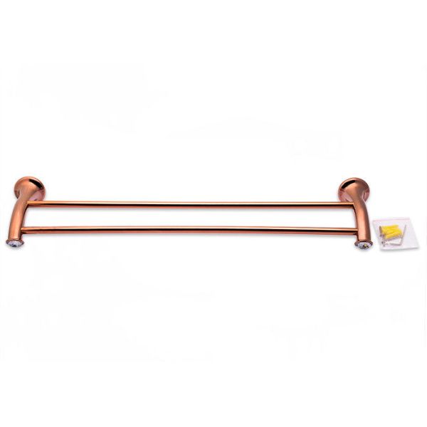 Bathroom Accessory Double Towel Bar Plate Rose Gold Zinc Alloy and Crystal
