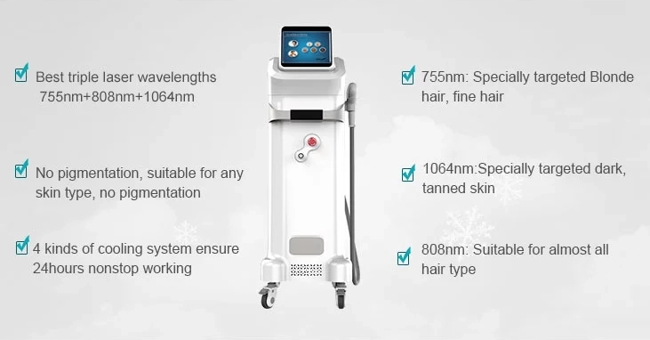 TUV CE approval leading cooling technology triple wave 800W diode laser hair removal machine