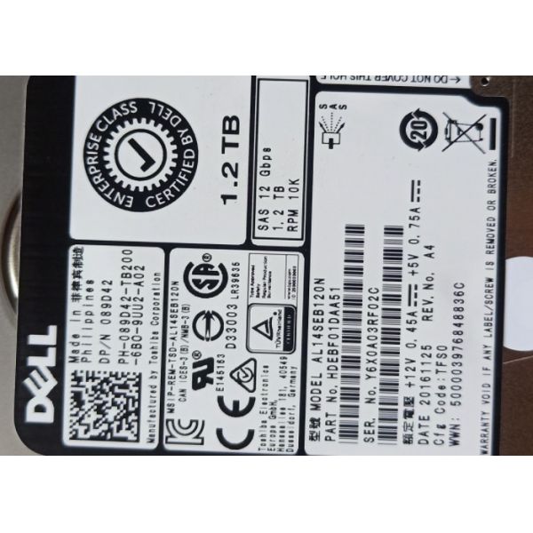 PN 089D42 Dell Laptop Hard Disk 1.2T 10K 12GB 2.5 Inch SAS AL14SEB120N