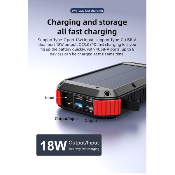 Solar Cordless Power Bank 30000mAh Portable Wireless Charging Type C