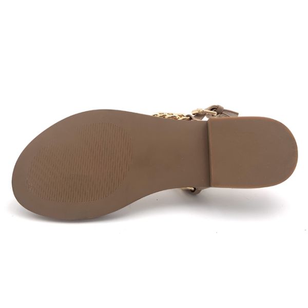 Buckle Closure Womens Flat Sandals With Leather Upper Rubber Sole