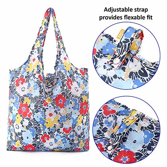 Stylish Folding Design Reusable Shopping Bags With Zipper Pouch Washable