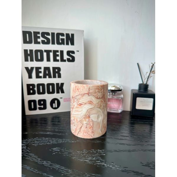 PinkShell Marble Candle Holder With Artistic Stone Design For Interior Decoration