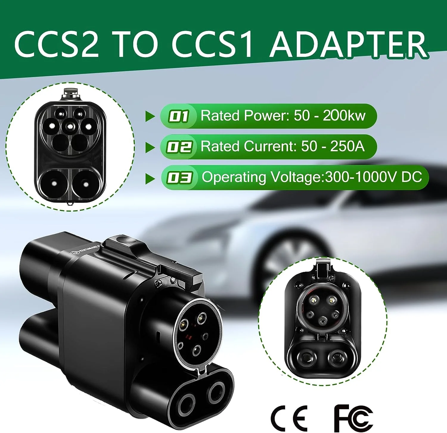 CCS2 To CCS1 Adapter DC fast EV Charging station combo 2 to combo 1 Adapter Electric Vehicle Charger Connector