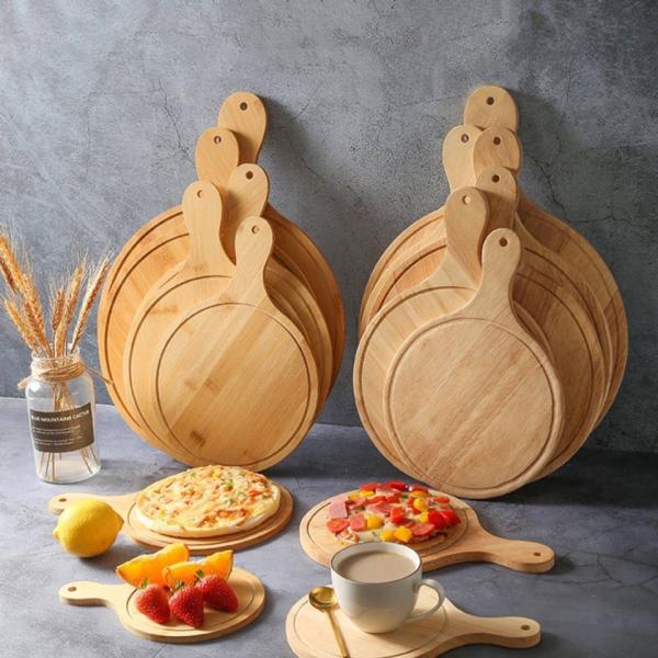 15x1.2cm Round Kitchenaid Bamboo Butcher Block Cutting Board Pizza Tray With Handle