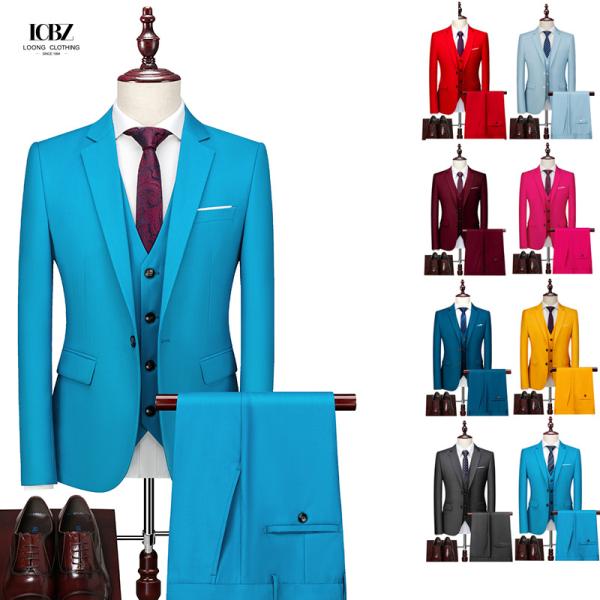 Other Mens Office Suit Single Button 3 Pieces Single Breasted Plus Size Suits Blazer
